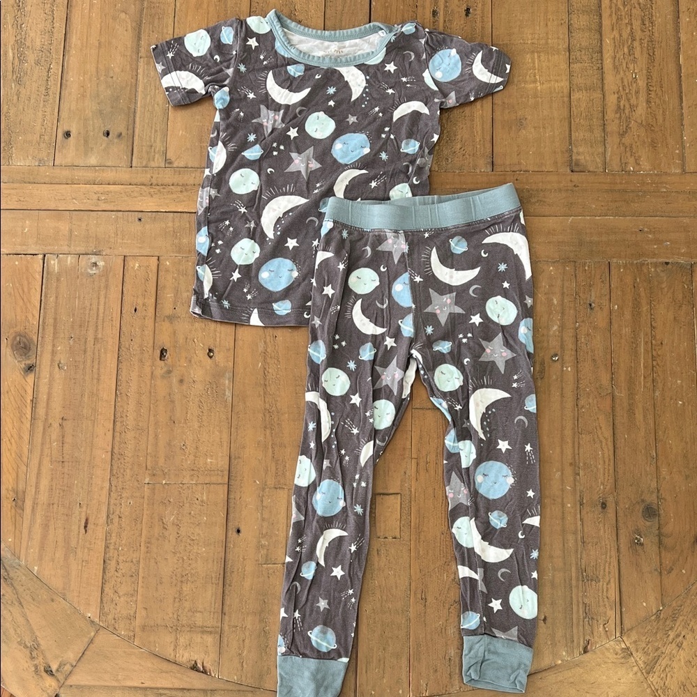 Little Sleepies bamboo Moon and Stars Pajama Set Gray and Light Blue